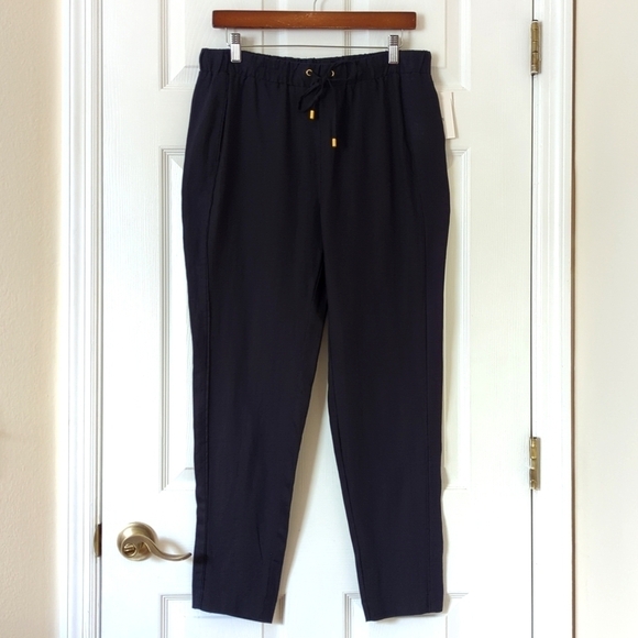 Ellen Tracy 100% Linen High Waisted Slim Tapered Leg Soft Pants Ink Navy Medium - Picture 1 of 14